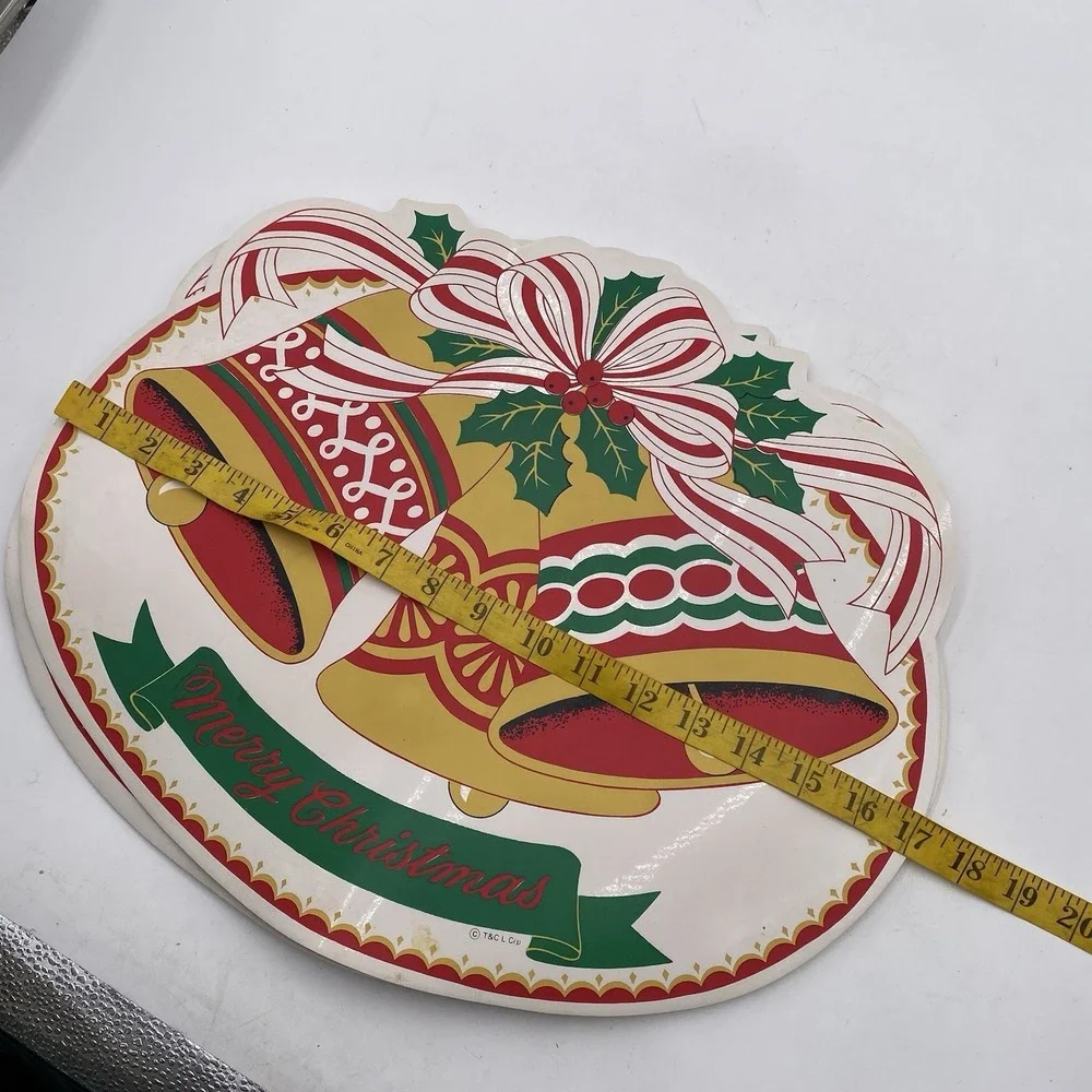 Town & Country Vinyl 1980s Christmas Table Placemats‎ 14 X 17 Bells MCM White